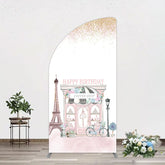 Aperturee - Aperturee Sweet Pink Paris French Cafe Birthday Half Moon Arch Backdrop